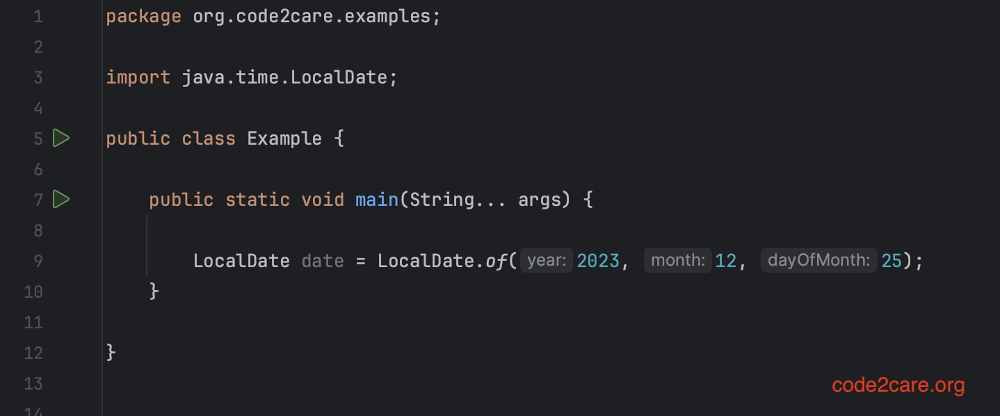hardcode date in Java example